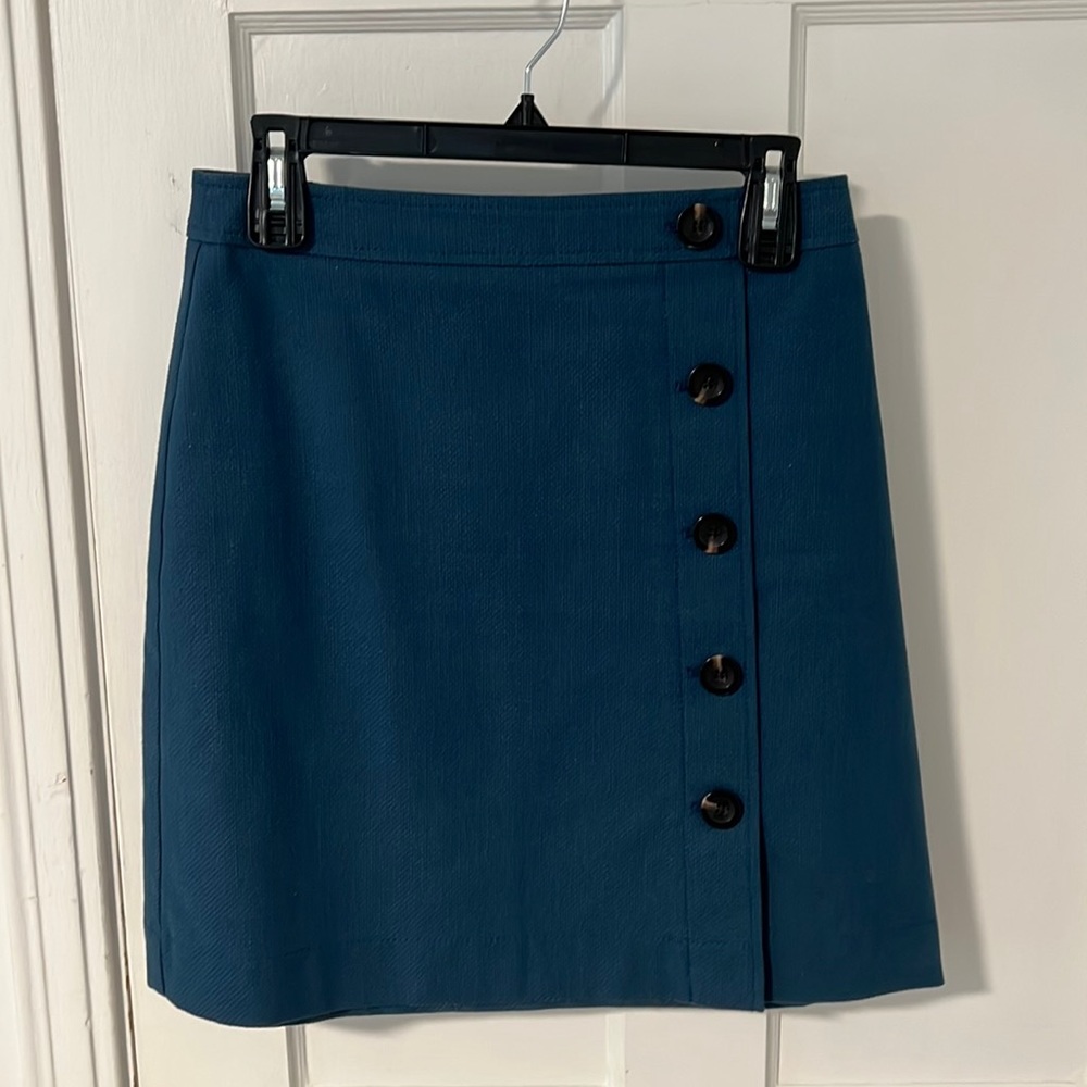 Ann Taylor Cotton Blend Teal Lined Pencil Skirt with Buttons